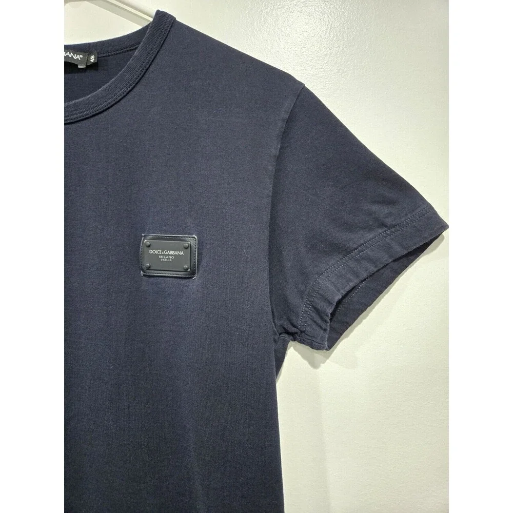 Dolce & Gabbana Essential Logo Plaque T-Shirt Short Sleeve Navy Blue 48 US 12/L - Picture 2 of 7